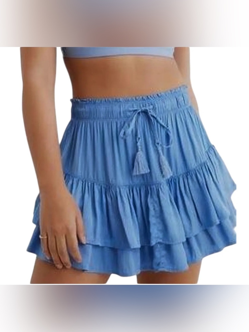 Aerie Sweet N Silky Tiered Ruffle Mini Skirt Blue Size M